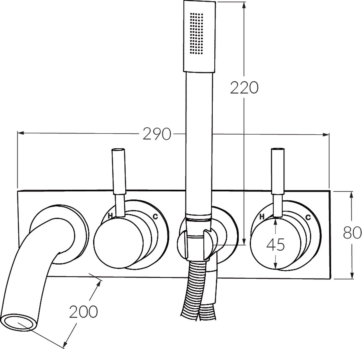 Voda Bath Mixer System with Hand Shower 200mm - Designer Bathware