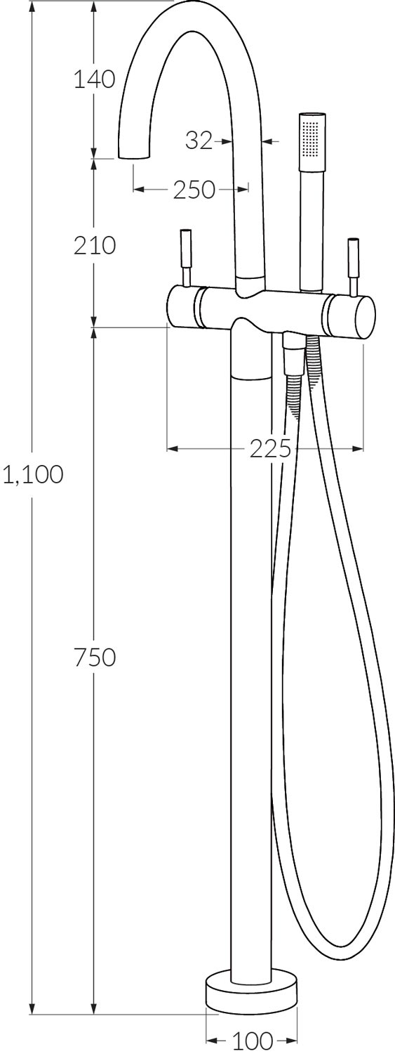 Voda Floormount Mixer with Handshower - Designer Bathware