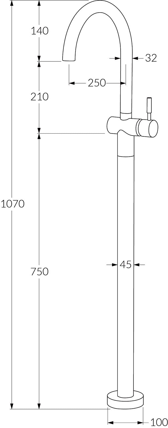 Voda Floormount Bath Mixer Curved - Designer Bathware