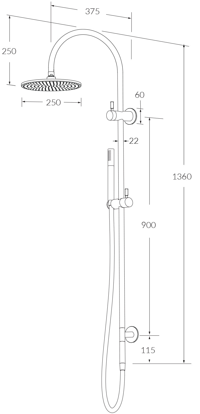 Voda Twin Rail Shower - Designer Bathware