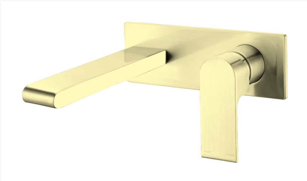Nero Bianca Wall Basin Mixer on Back Plate - Brushed Gold