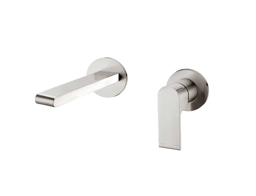 Nero Bianca Wall Basin Mixer Brushed Nickel (Separate Black Plate)