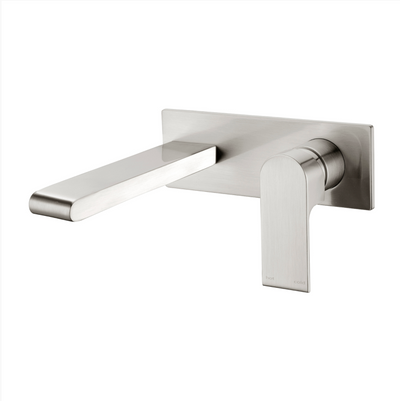 Nero Bianca Wall Basin Mixer on Back Plate - Brushed Nickel