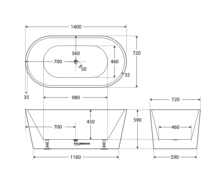 Empire Freestanding Acrylic Bath - Designer Bathware