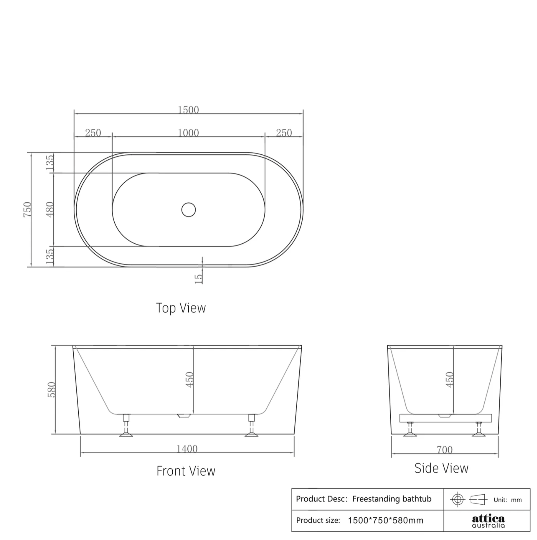 Noosa 1500mm Gloss White Bath - Designer Bathware