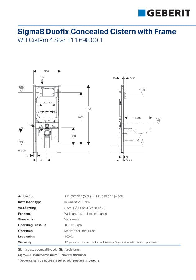 Sigma8 Duo Fix In Wall Cistern For Wall Hung Pan - Designer Bathware