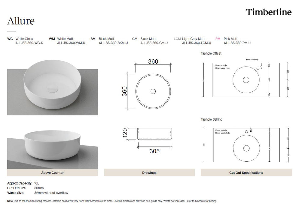 Timberline Rome Basin Timberline Allure Anthracite Basin — Designer Bathware