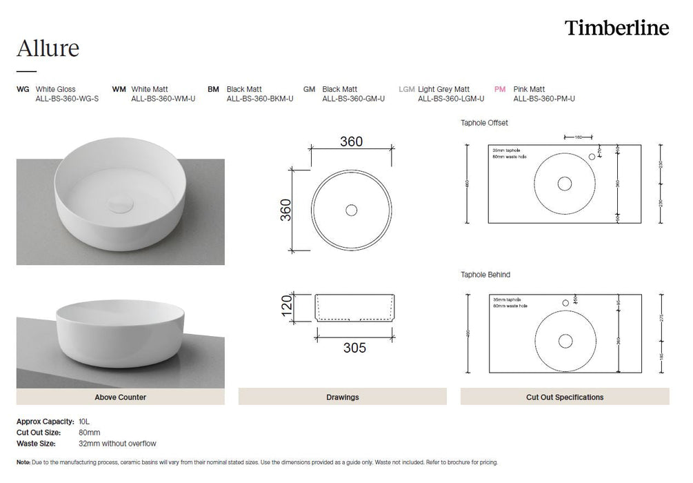 Timberline Allure Matte Pink Basin - Designer Bathware