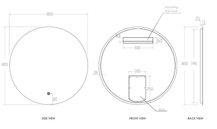 BONDI LED FRAMELESS MIRROR 800 - Designer Bathware
