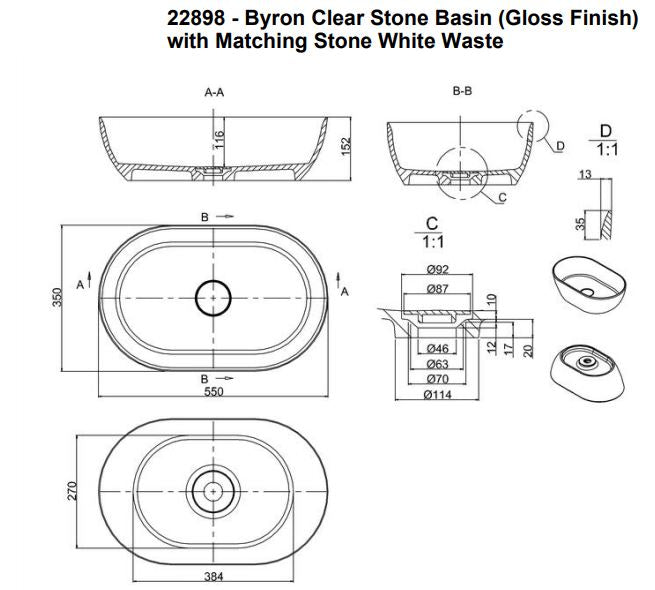 Byron Clear Stone Gloss Basin - Designer Bathware