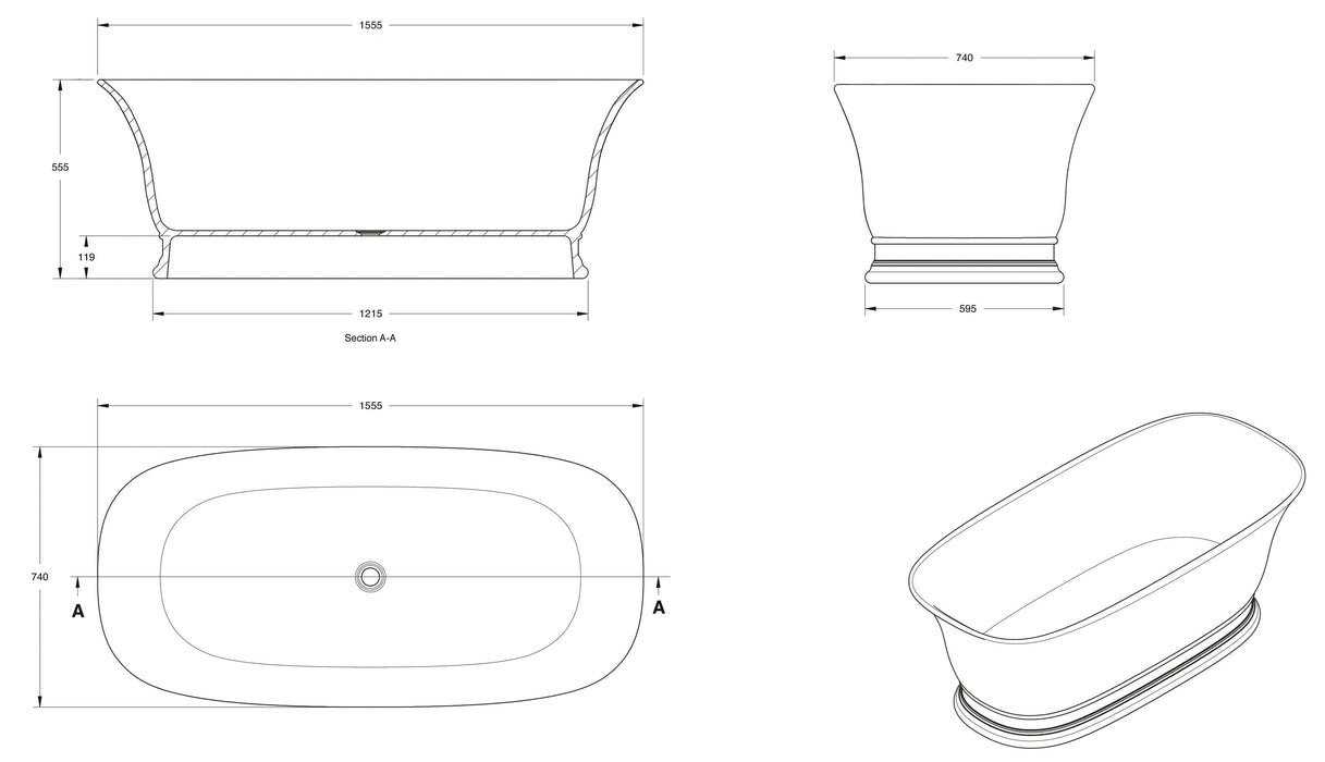 Cambridge 156 x 74 TitanCast Solid Surface Freestanding Bath