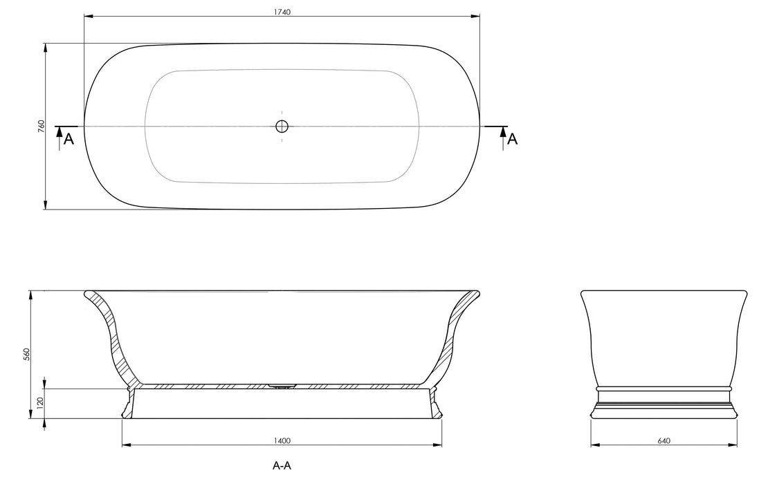Cambridge 174 x 76 TitanCast Solid Surface Freestanding Bath – Special Finish