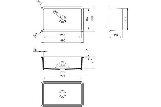 Cuisine 81 x 48 Inset / Undermount Fine Fireclay Sink - Designer Bathware