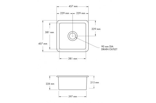 Cuisine 46 x 46 Inset / Undermount Fine Fireclay Sink - Designer Bathware
