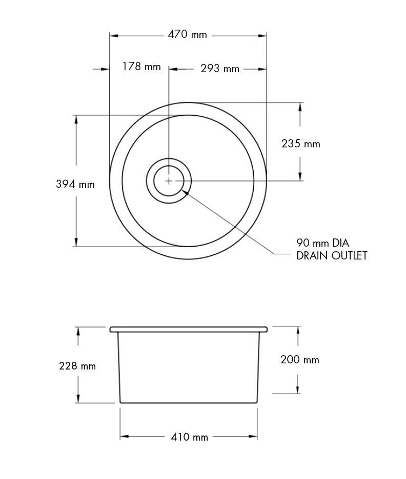 Cuisine Round 47 Inset / Undermount Fine Fireclay Sink - Designer Bathware