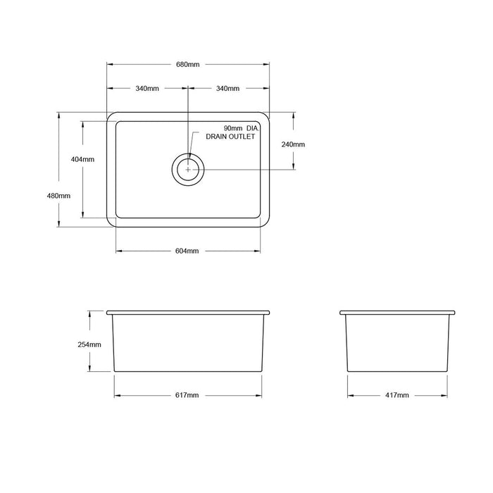 Cuisine 68 x 48 Inset / Undermount Fine Fireclay Sink - Designer Bathware