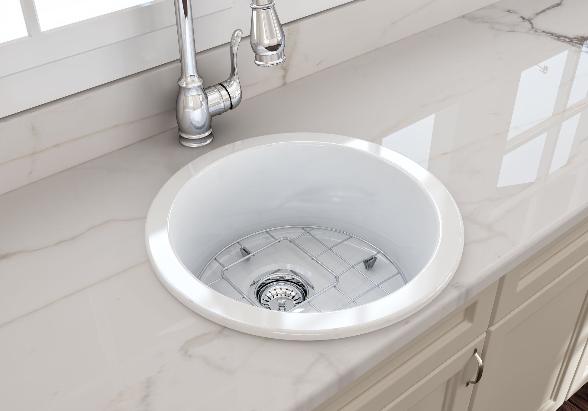 Cuisine Round 47 Inset / Undermount Fine Fireclay Sink - Designer Bathware