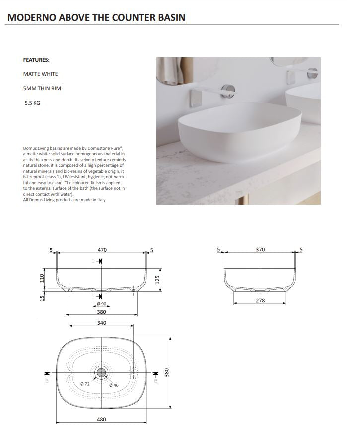 Moderno Above Counter Basin - Designer Bathware