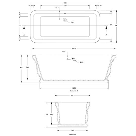 Kirkham 180 x 84 TitanCast Solid Surface Freestanding Bath – Special Finish