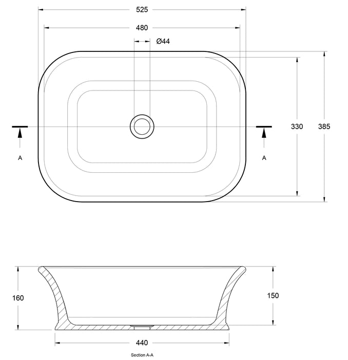 Lynton 53 x 39 TitanCast Solid Surface Above Counter Basin - Special Finish