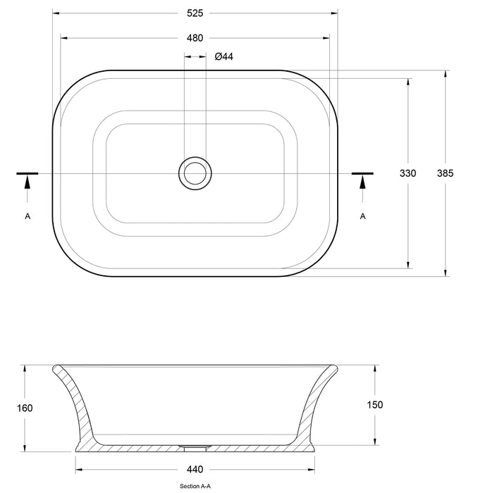 Lynton 53 x 39 TitanCast Solid Surface Above Counter Basin - Satin Silk White