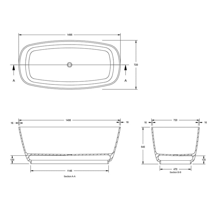 Maldon 150 x 72 TitanCast Solid Surface Freestanding Bath – Special Finish