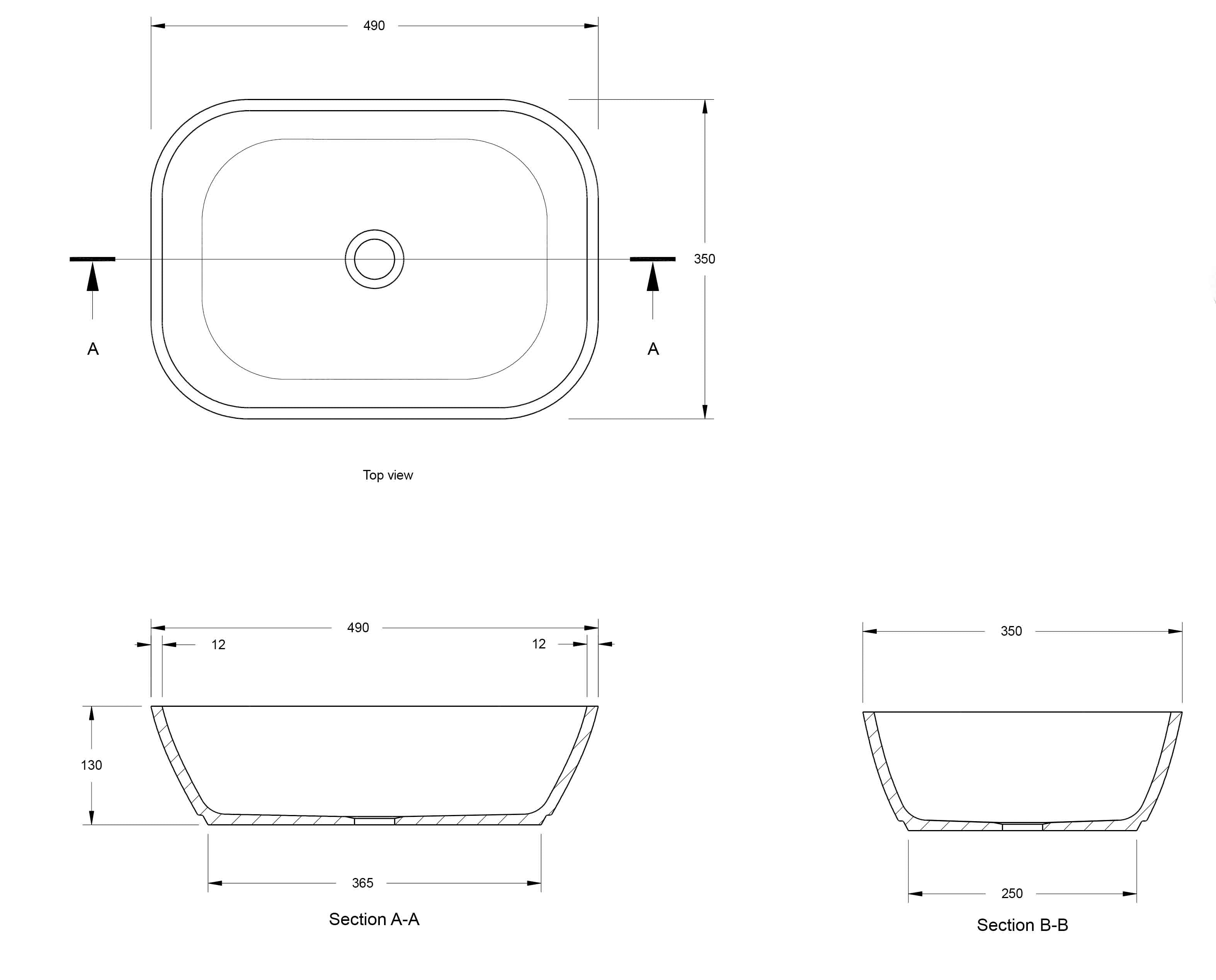 Maldon 49 x 35 TitanCast Solid Surface Above Counter Basin - Gloss White