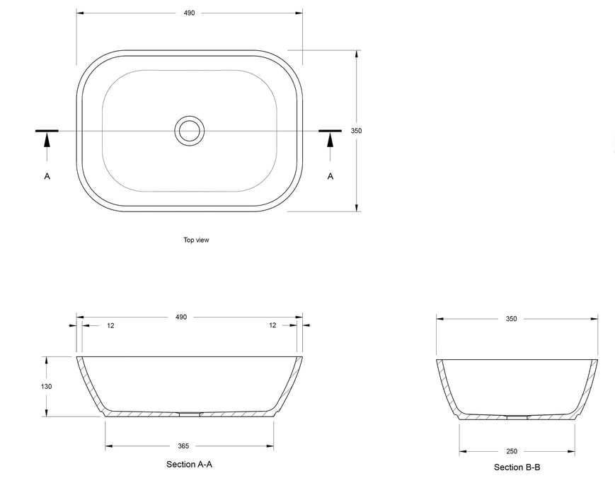 Maldon 49 x 35 TitanCast Solid Surface Above Counter Basin - Gloss White