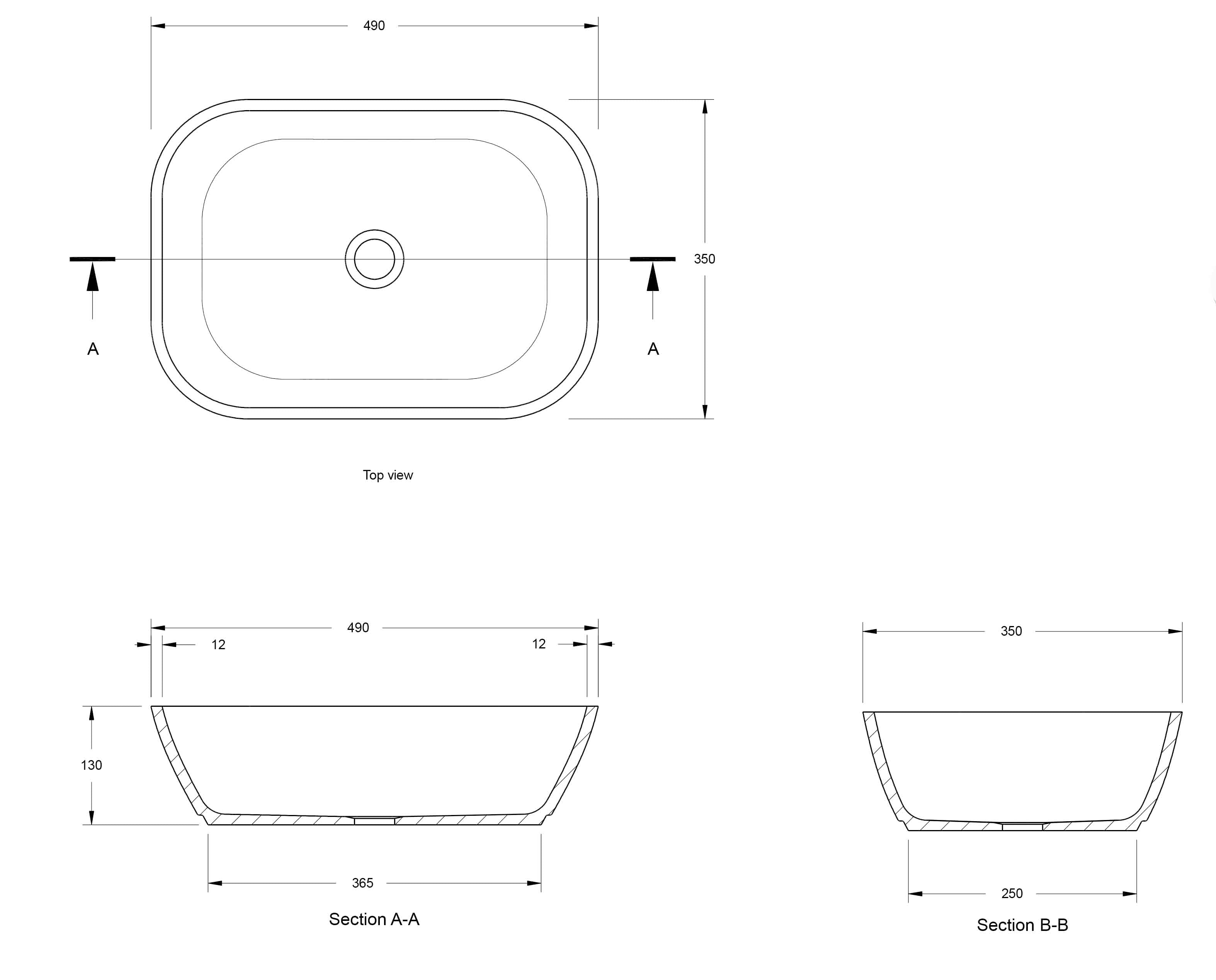 Maldon 49 x 35 TitanCast Solid Surface Above Counter Basin