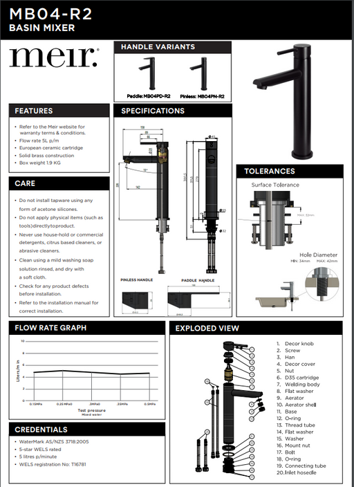 Round Pinless Tall Basin Mixer - Designer Bathware