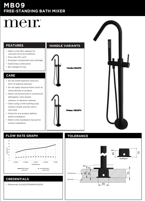 Round Pinless Freestanding Bath Spout And Hand Shower - Designer Bathware