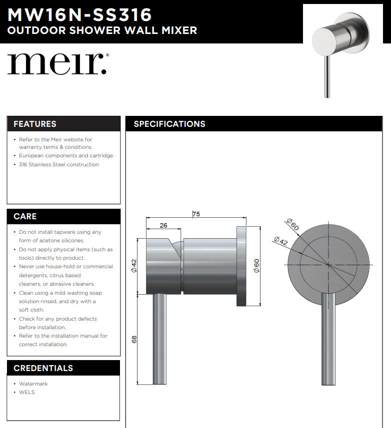 Meir Outdoor Wall Mixer - SS316 - Designer Bathware