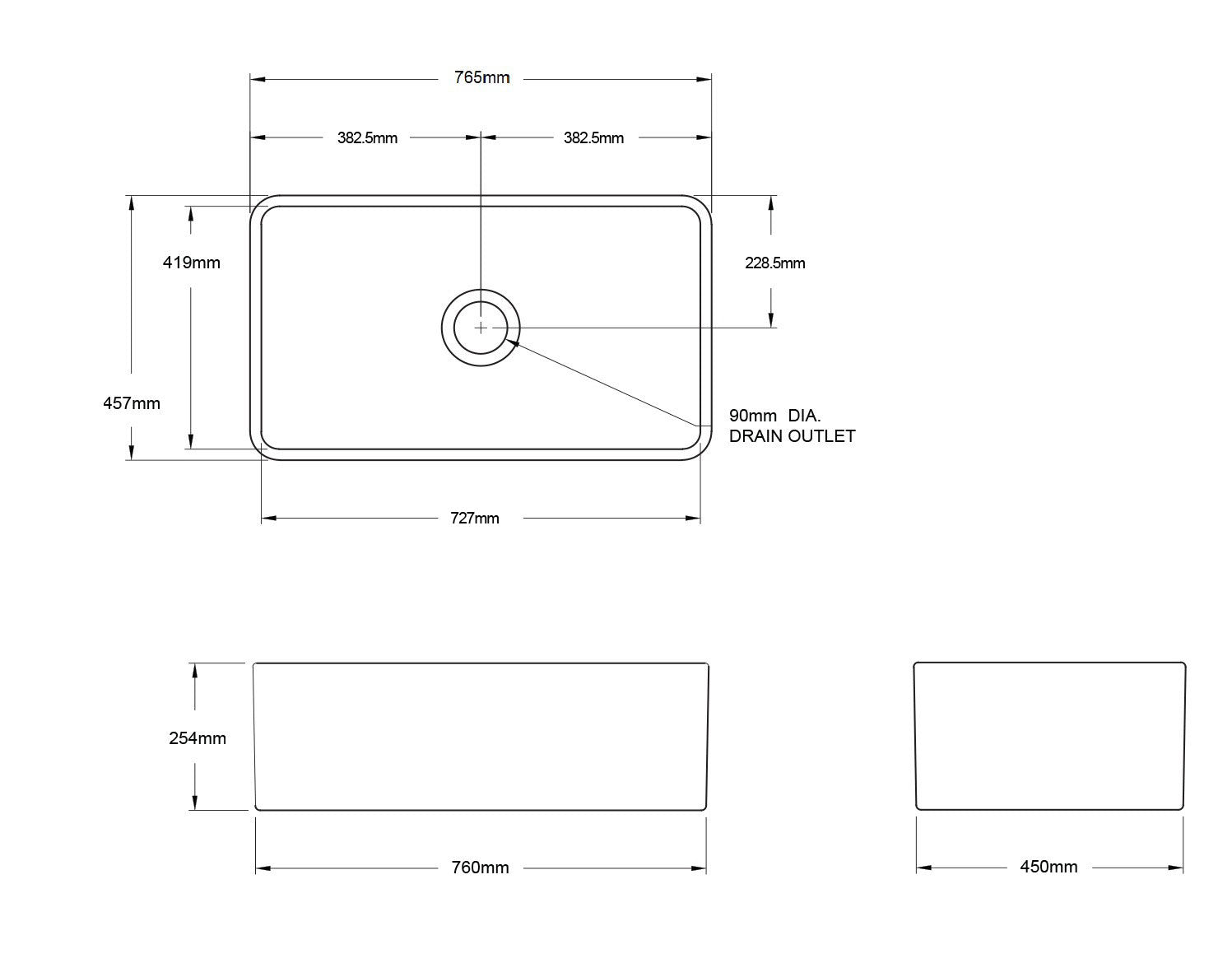 Novi 75 x 46 Fireclay Sink Matte White - Designer Bathware