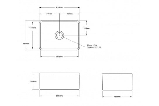 Novi 60 x 46 Fine Fireclay Concrete Butler Sink - Designer Bathware