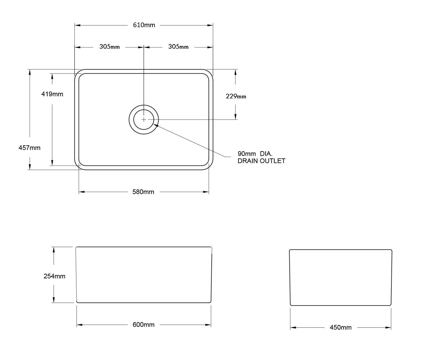 Novi 60 x 46 Fine Fireclay Matte White Butler Sink - Designer Bathware
