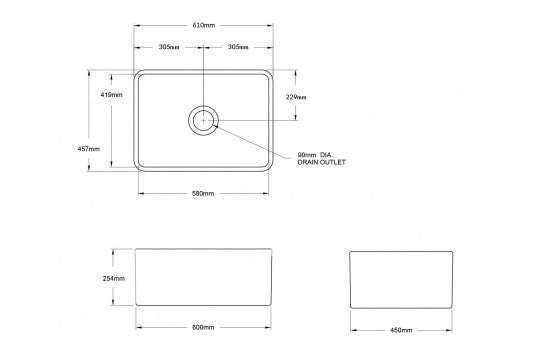 Novi 60 x 46 Fine Fireclay Matte Black Butler Sink - Designer Bathware
