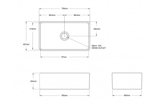 Novi 75 x 46 Fine Fireclay Concrete Butler Sink - Designer Bathware