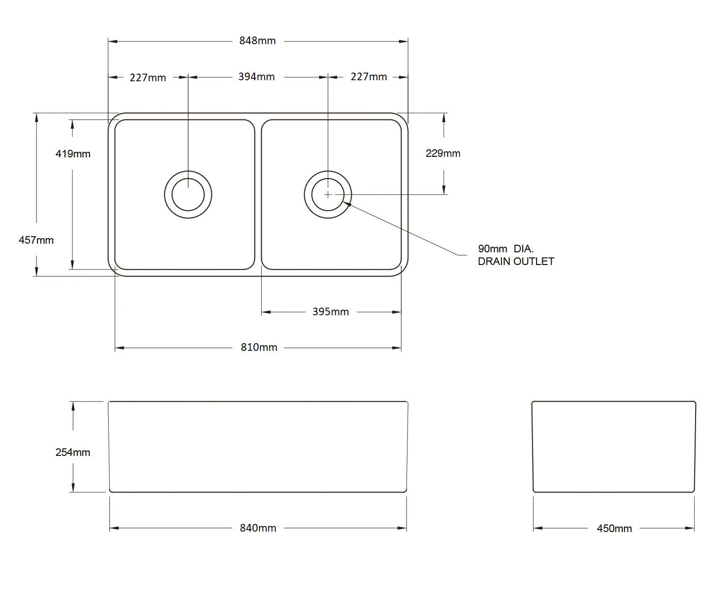 Novi 85 x 46 Fine Fireclay Gloss White Butler Sink - Designer Bathware