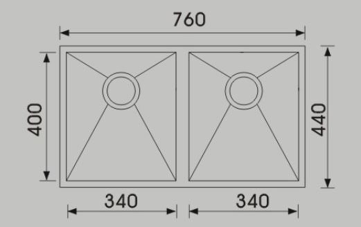 Piato 760mm Undermount Double Sink - Designer Bathware