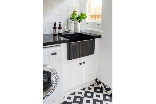 Novi 50 x 46 Fine Fireclay Matte Black Butler Sink - Designer Bathware
