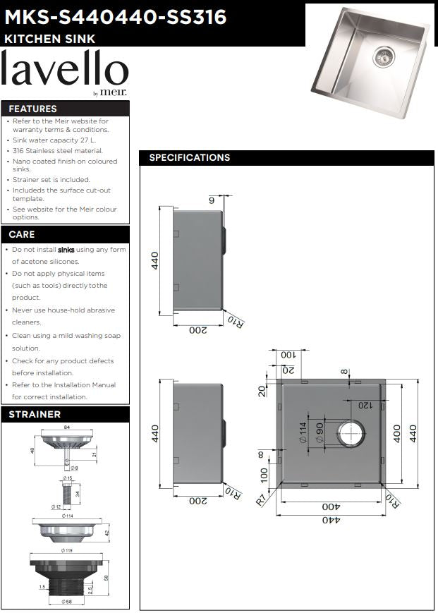 Meir Outdoor Sink - SS316 - Designer Bathware