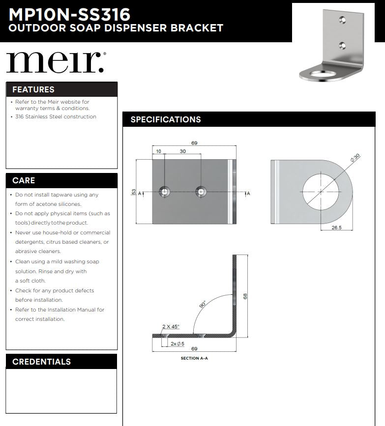 Meir Outdoor Soap Dispenser Bracket - SS316 - Designer Bathware